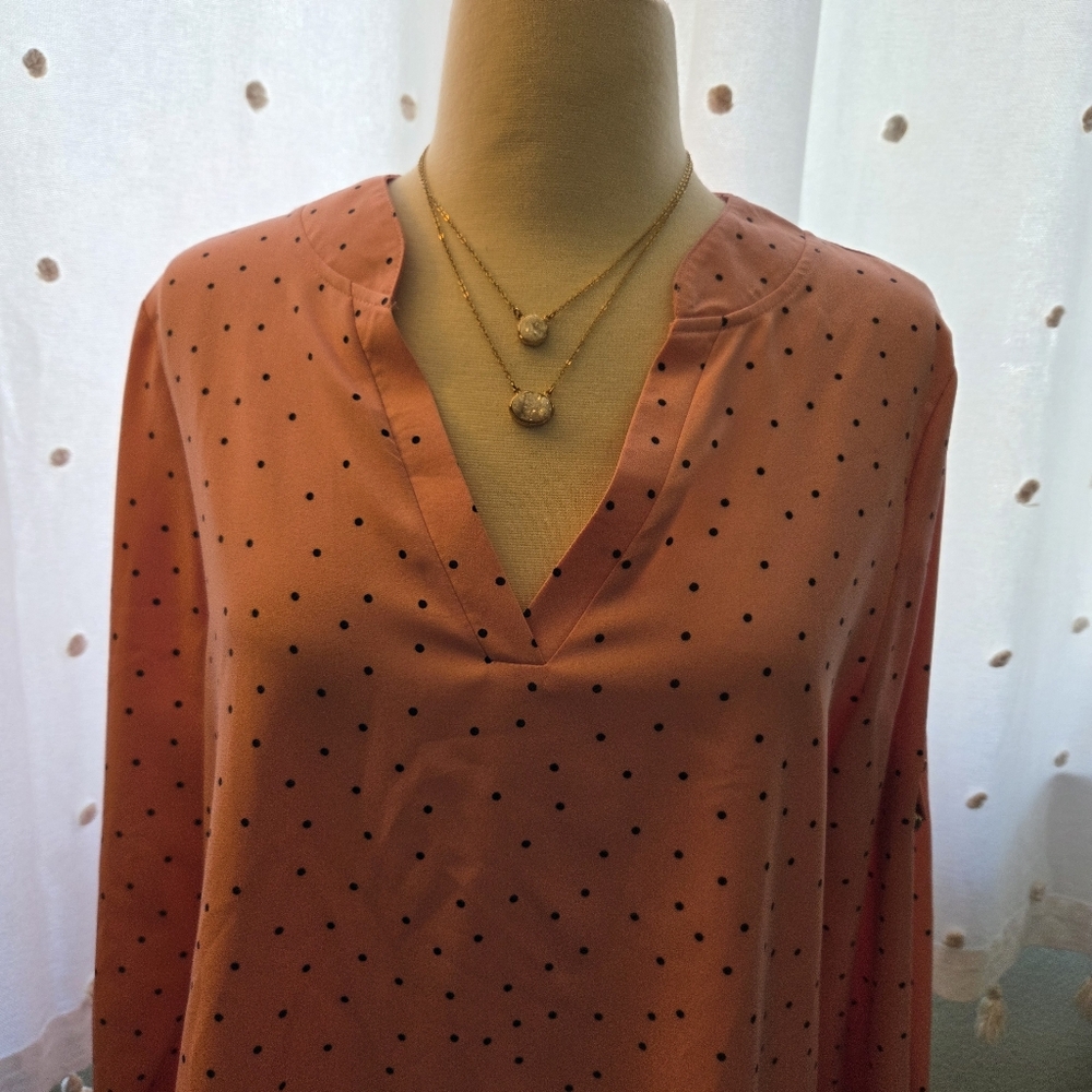 Polka Dot Blouse in Salmon Pink and Black